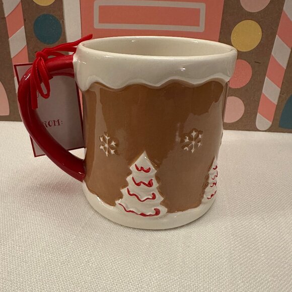 New 2025 Peppermint and Pine Red Gingerbread House Christmas Mug Snowflakes - Picture 3 of 6